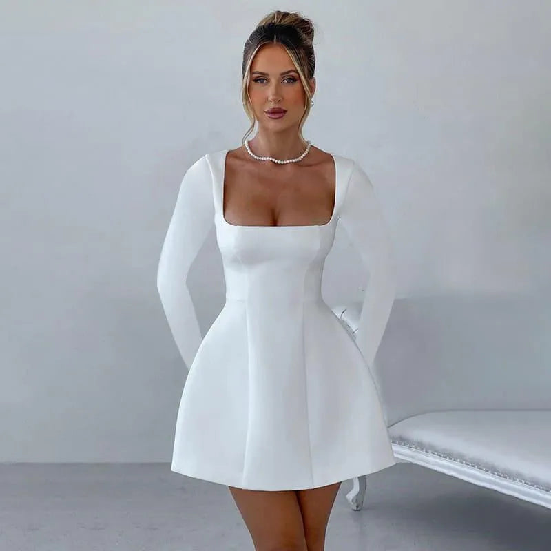 Levoire | Robe à manches longues avec col carré, Slim Fit Blanc