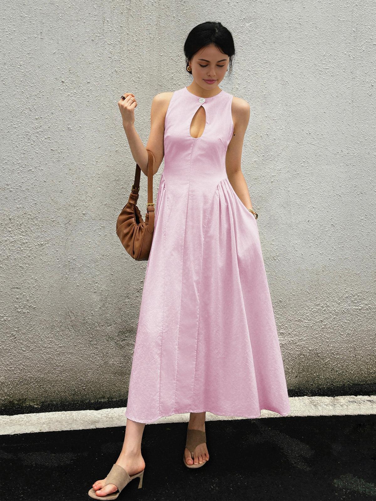 Levoire | Robe Maxi En Coton-Lin Avec Ouverture Pour Femmes Rosa