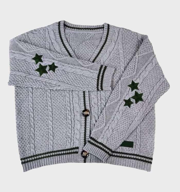 Levoire | Pull Tricoté Simple Avec Motif D'Étoiles Et Encolure En V Gris