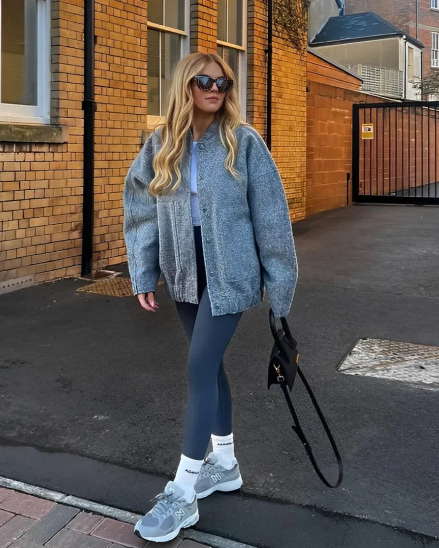 Levoire | Chic Col Rond Veste Avec Poche Gris foncé