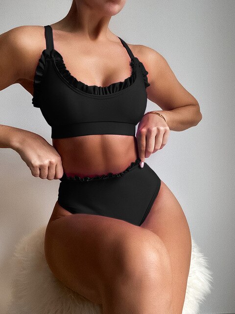 Levoire | Ensemble bikini taille haute avec volants Noir