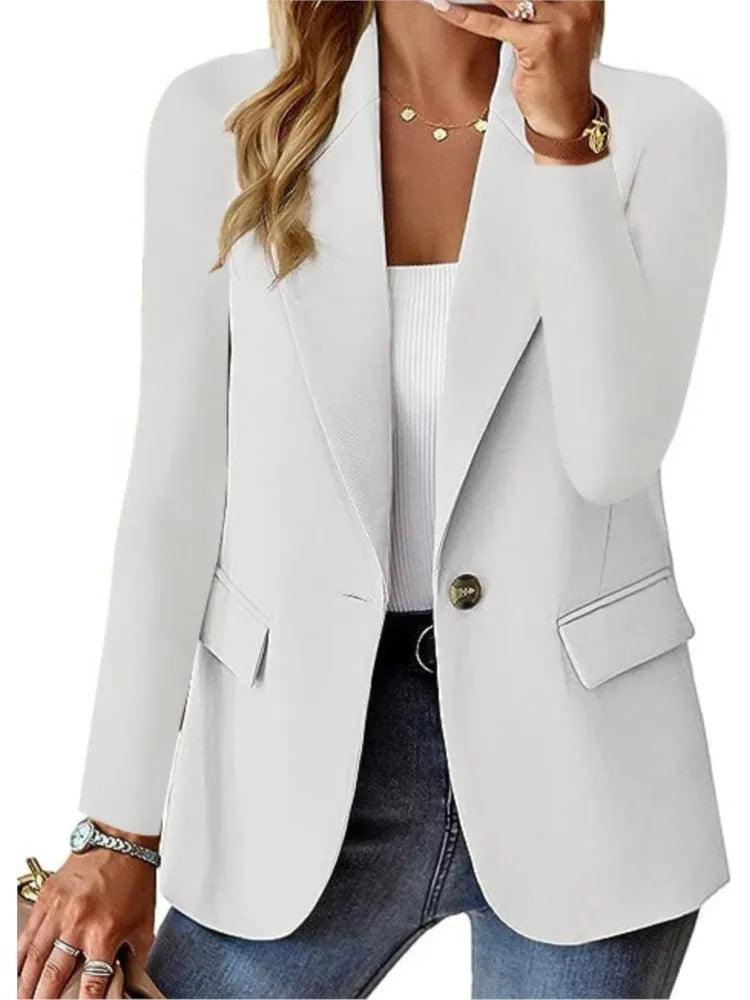Levoire | Veste Blazer Décontractée À Manches Longues Et Poches Pour Femmes Blanc