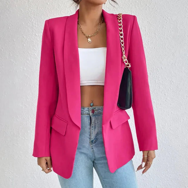 Levoire | Veste Blazer Longue À Ouvert Devant Pour Femmes Rosa Rouge