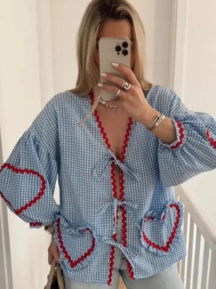 Levoire | Cravate À Carreaux Lanternes Manches Haut À Manches Longues Grande Taille Bleu