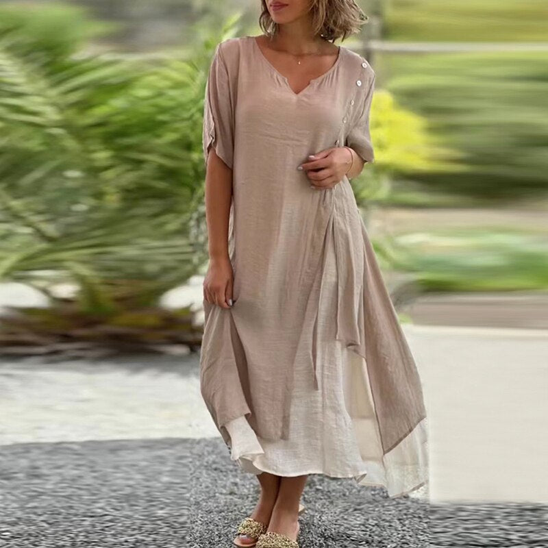 Levoire | Robe À Manches Courtes Et Décolleté En V Khaki