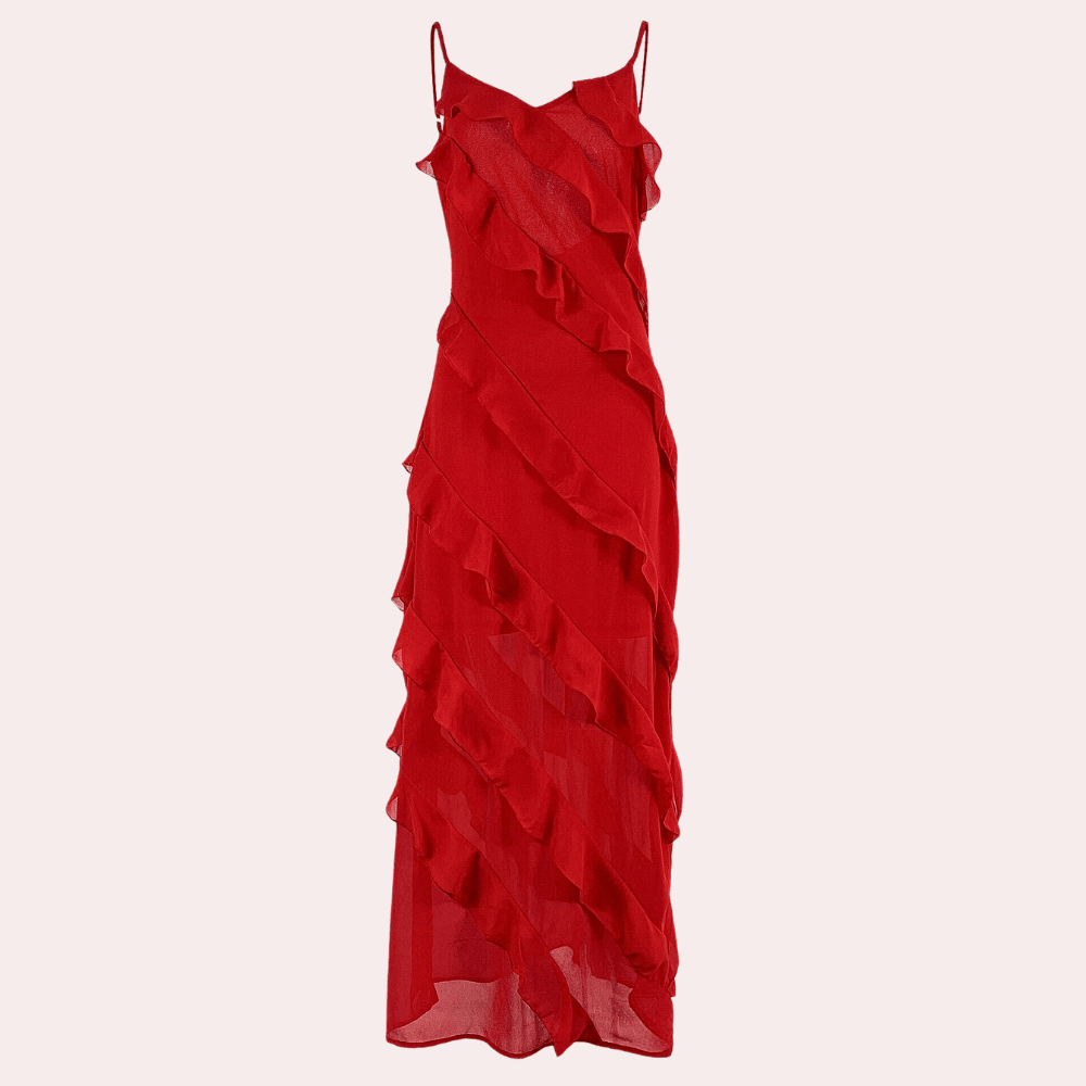 Levoire | Robe Longue Élégante Avec Volants Rot