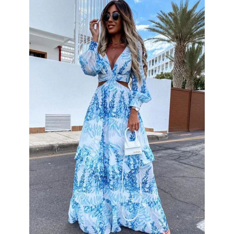 Levoire | Robe Maxi Avec Décolleté - Cathriona Bleu