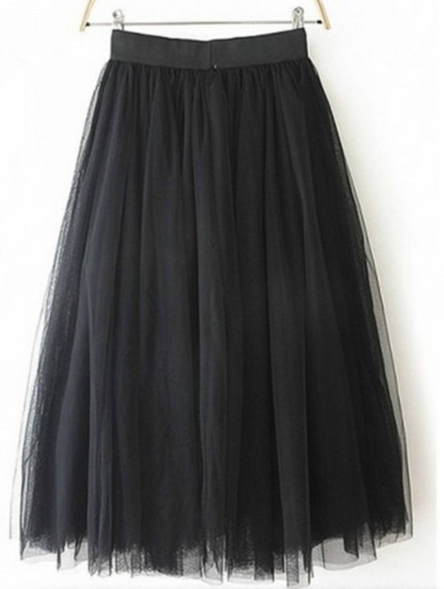 Levoire | Jupe Tutu Puff Midi-Longue Tulle Uni Polyester Femme Élégant Noir