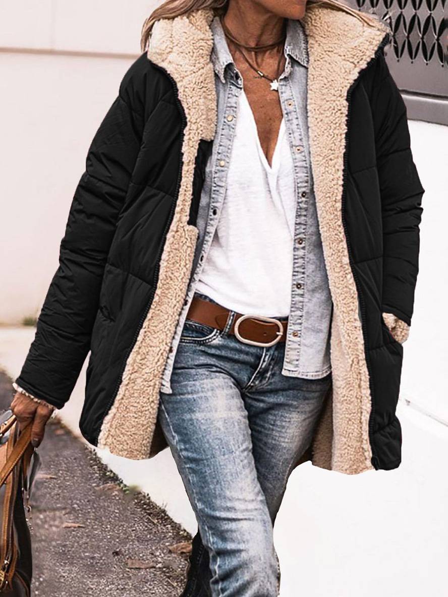 Levoire | Veste D'Hiver Courte En Doudoune Avec Capuche Et Poches Pour Femmes Élégante Décontractée Oversized Noir