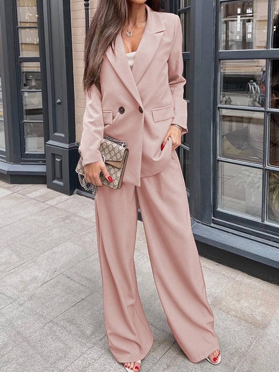 Levoire | Costumes Pour Femmes Tailleur Pantalon Blazer Deux Pièces Bureau Avec Boutons Élégants Oversize Automne Abricot