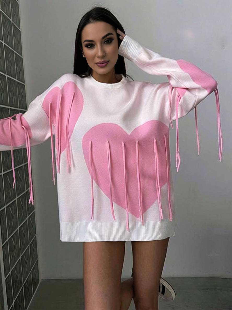 Levoire | Sweatshirt Cœur Français Col Rond Manches Longues Femmes Décontracté Lâche Oversized Tops De La Saint-Valentin Rosa