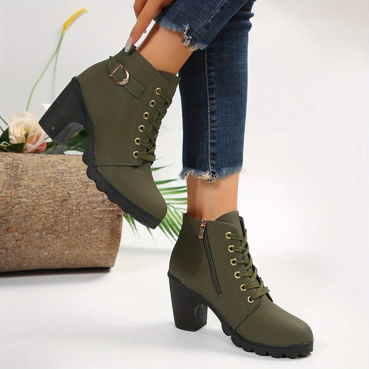 Levoire | Bottes Élégantes À Lacets Avec Talons Pour Femmes Vert