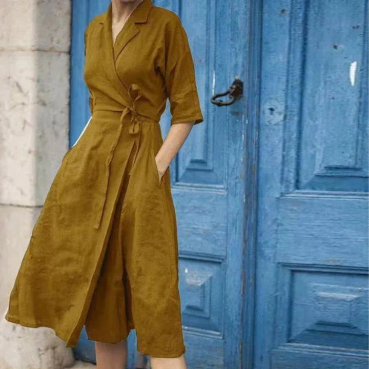 Levoire | Robe Chemise Midi Avec Ceinture À La Taille Jaune