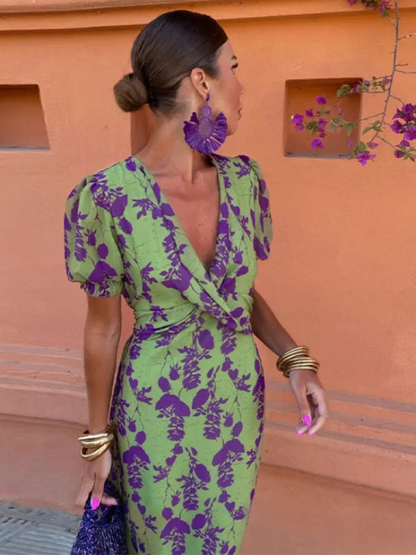 Levoire | Robe Midi Avec Imprimé Floral Et Décolleté En V