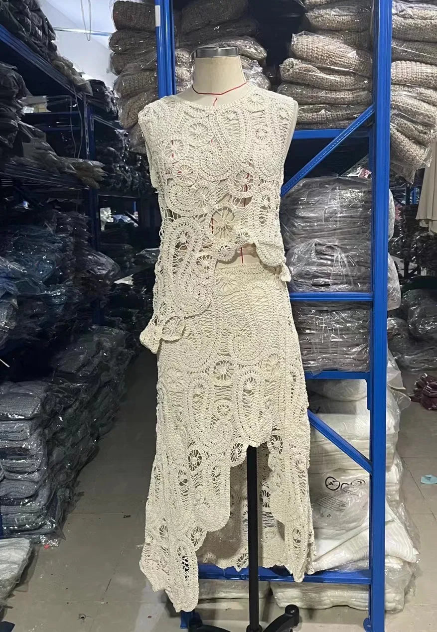 Levoire | Haut Tricot Sans Manches & Ensemble Jupe Maxi Abricot