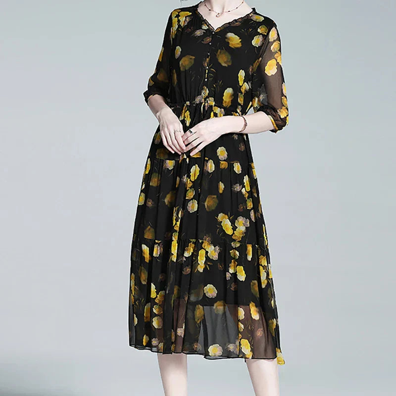 Levoire | Robe en mousseline florale pour femmes - Noir