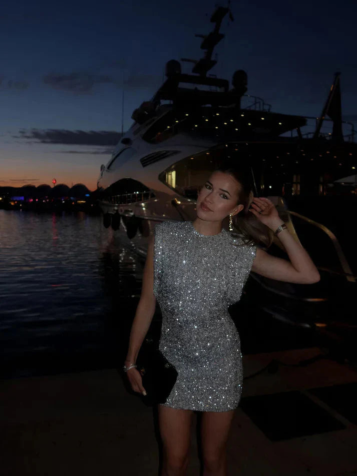 Levoire | Robe Sequins Sans Manches Mini Robe De Fête Blanc-Argent