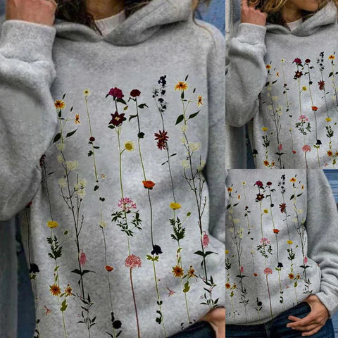 Levoire | Sweat À Capuche Confortable Imprimé Floral À Manches Longues