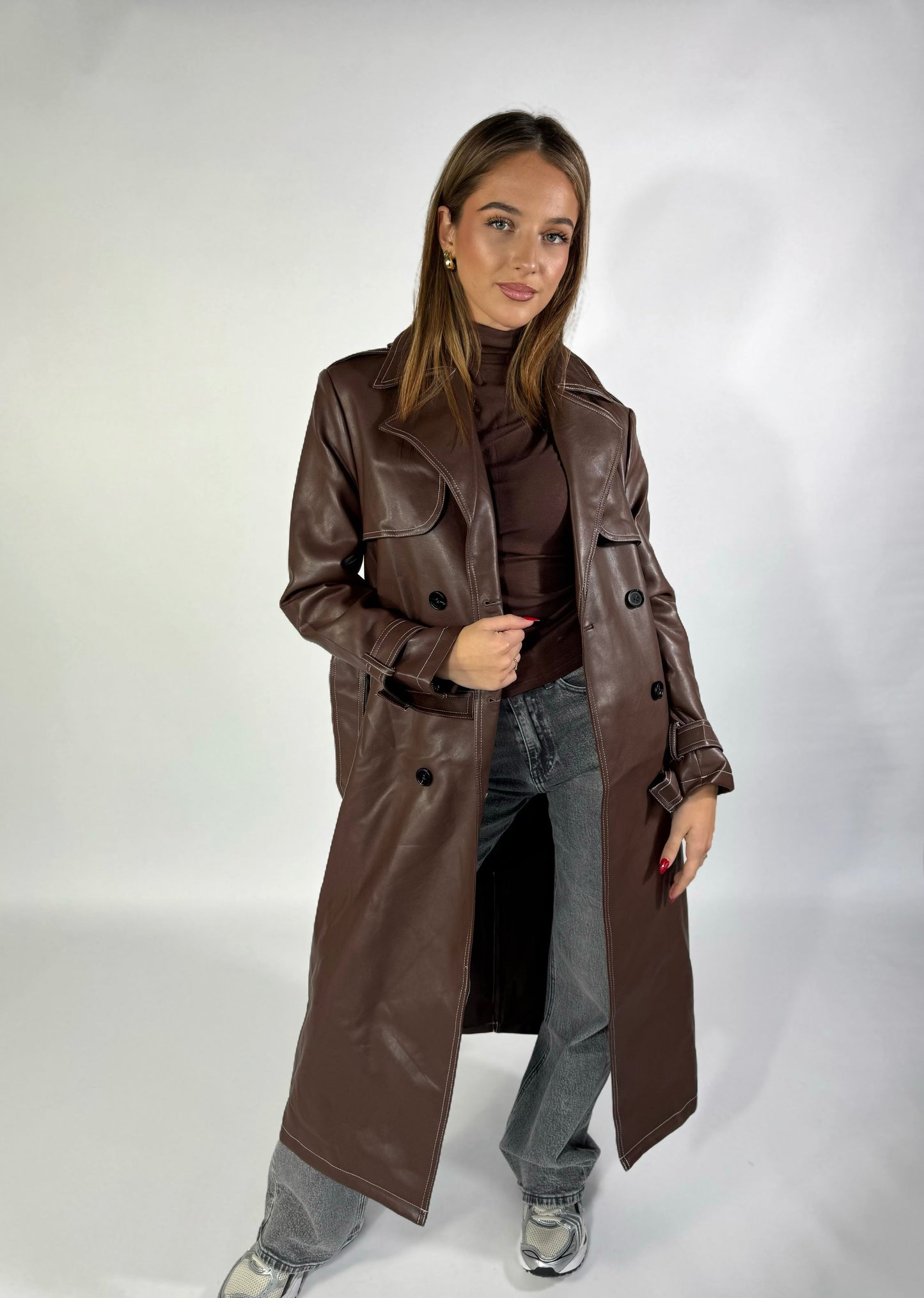 Levoire | Long Veste En Similicuir Braun