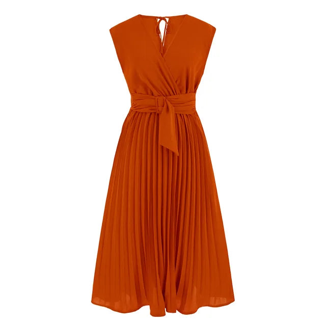 Levoire | Robe d'été sans manches à décolleté en V Orange Rouge