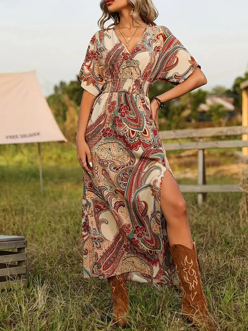 Levoire | Robe, Imprimé Paisley, Manches Courtes, Robe Boho, Robe D'Été