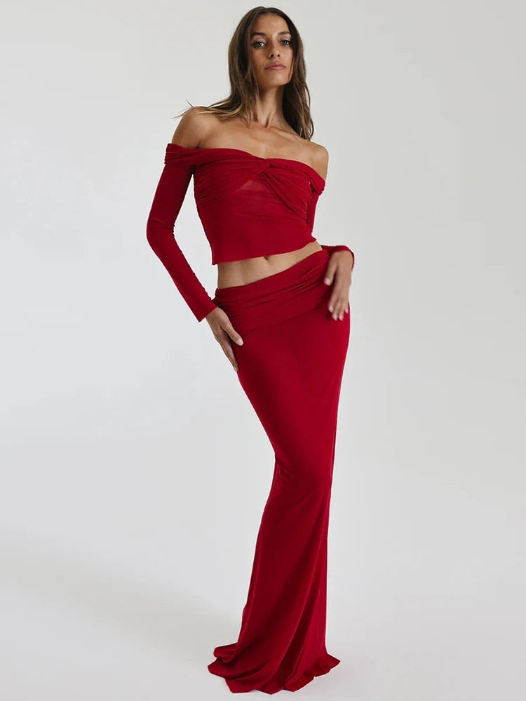 Levoire | Bustier Transparent Sans-Manches Ensemble Crop Et Jupe Longue Rot