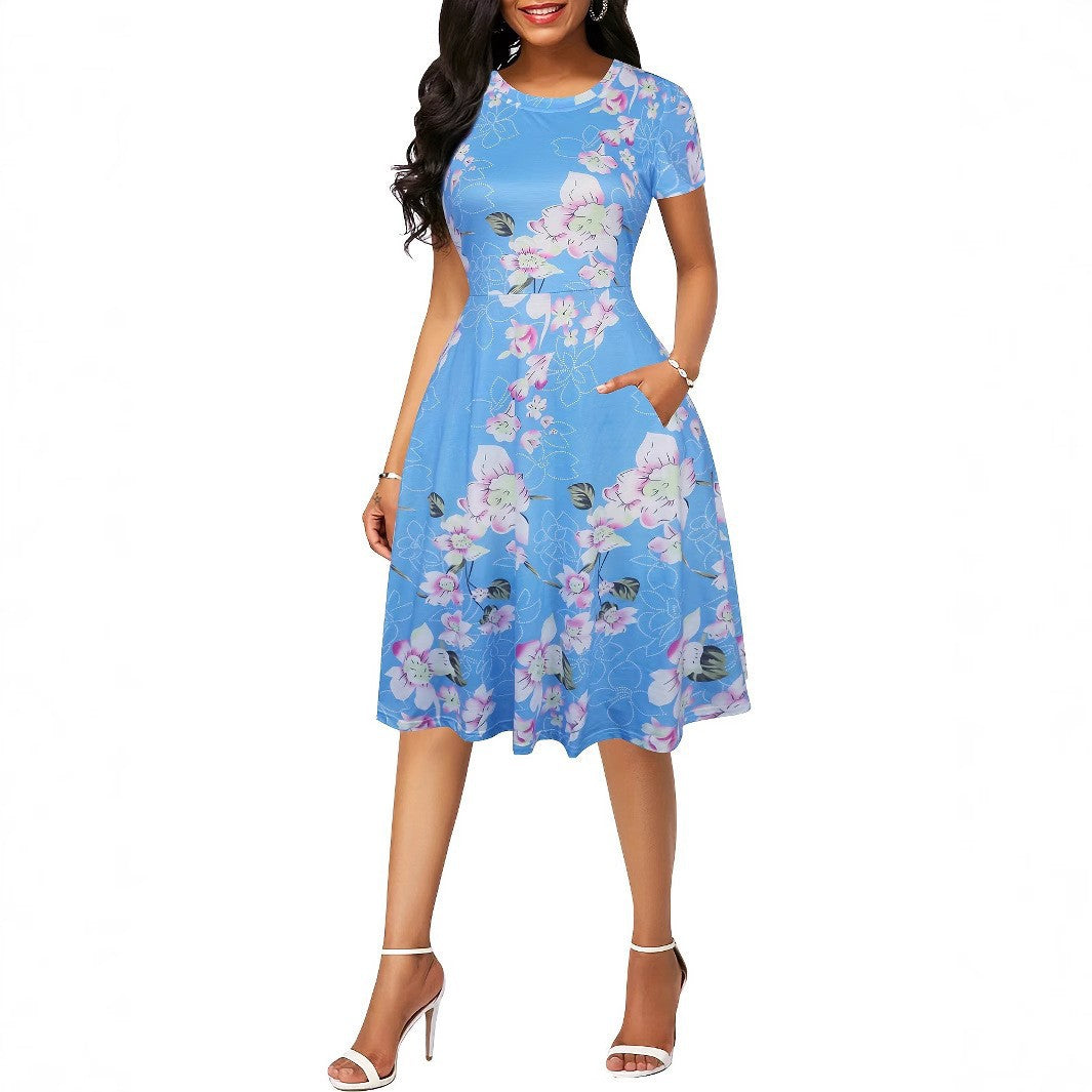 Levoire | Rennon pression robe décontractée à col rond avec poches Bleu ciel