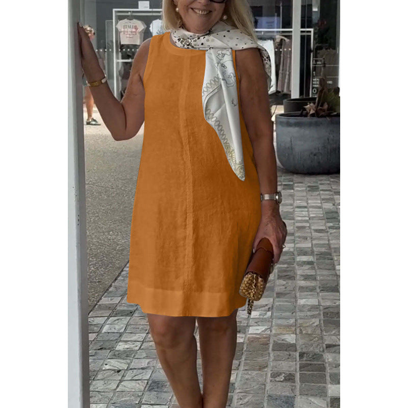 Levoire | Modèle décontracté Robe Uni Col rond - Robe Marron clair