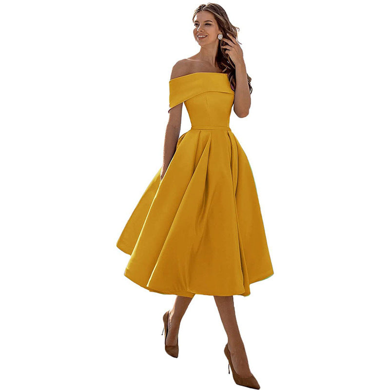 Levoire | Robe de soirée en satin sans bretelles décontractée Jaune