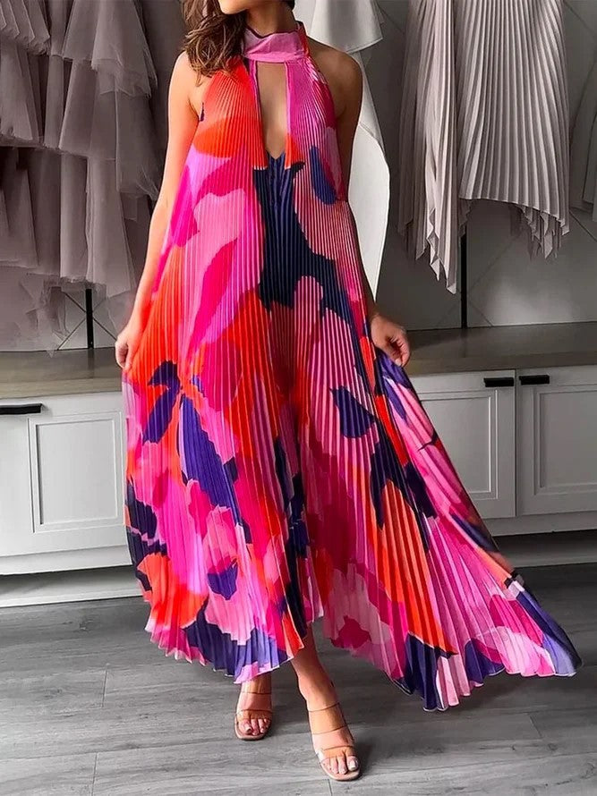 Levoire | Robe Maxi Dos Nu Plissé Rosa rouge
