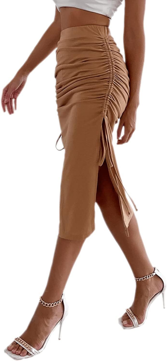 Levoire | Chic Printemps Slim Fit Détail Drawstring Bodycon Jupe Café