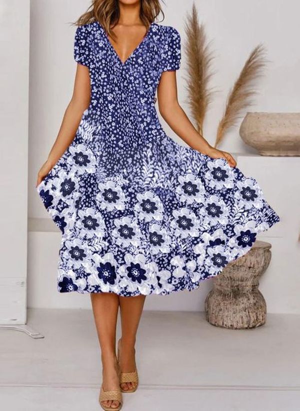 Levoire | Robe mini à imprimé floral à décolleté en V Bleu