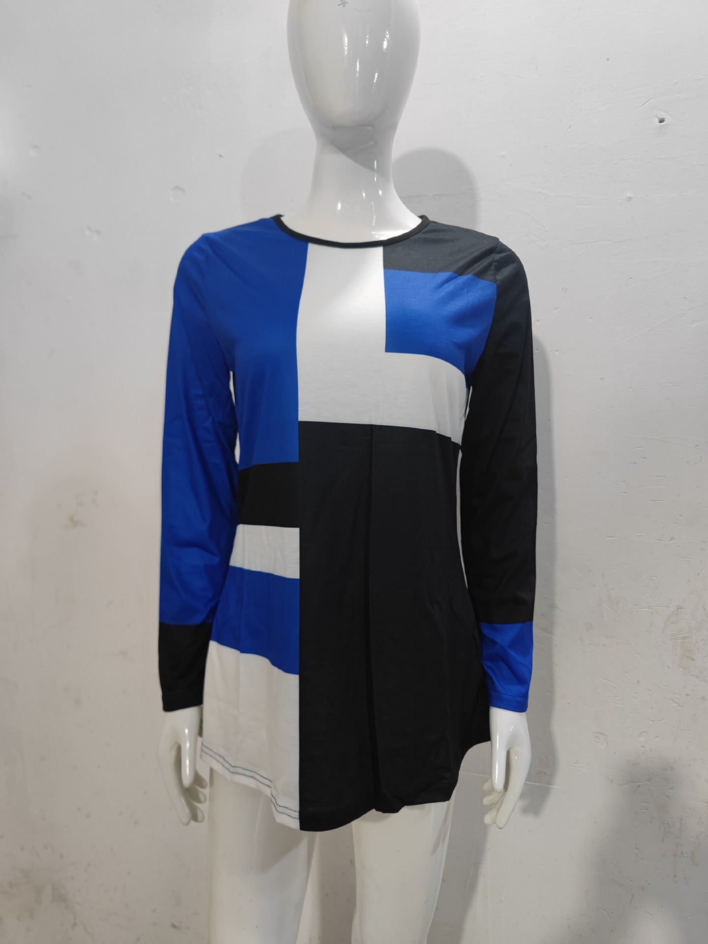 Levoire | T-shirt à col rond à motifs tendance à manches longues Bleu