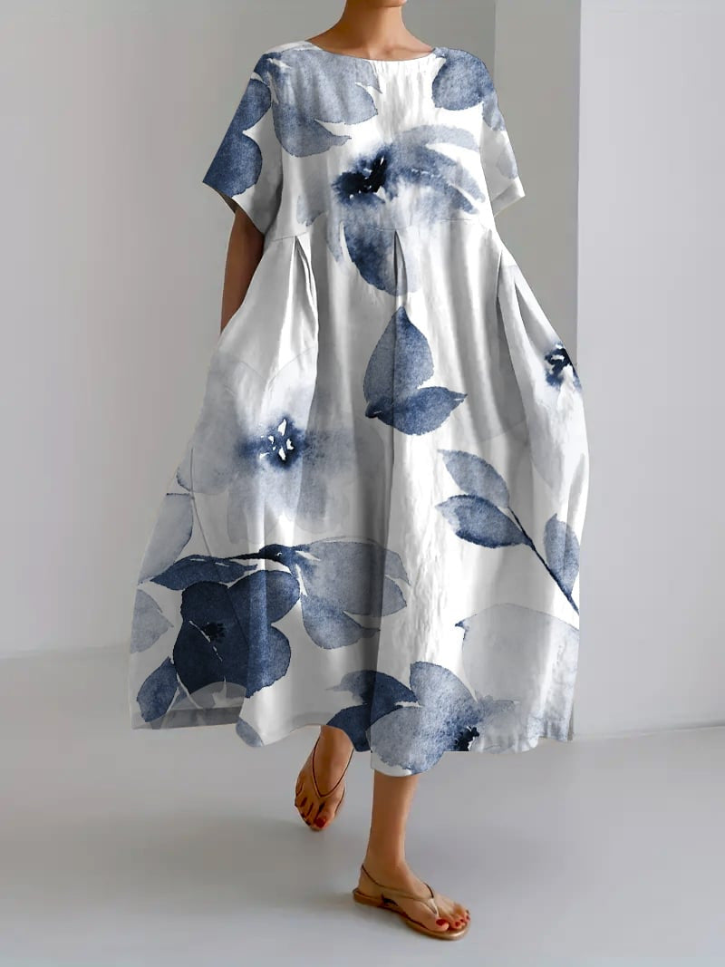 Levoire | Robe longue amusante avec couvre-ventre Fleurs d'indigo