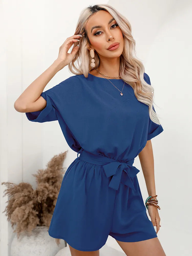 Levoire | Combinaison Short Avec Col Rond Bleu