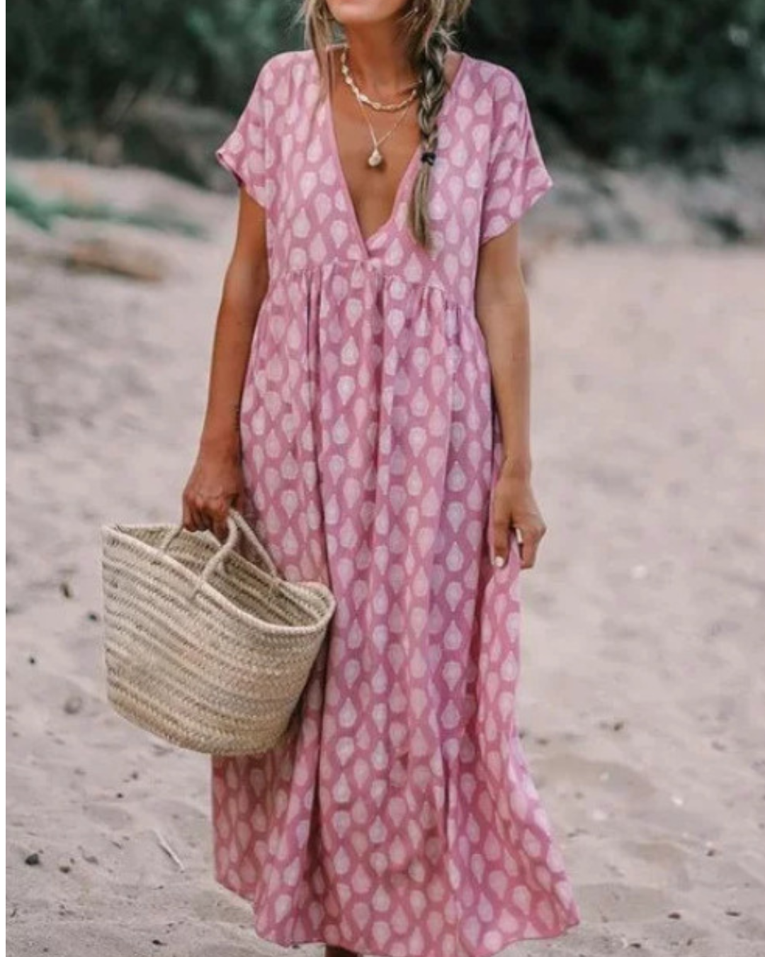 Levoire | Robe Décontractée À Décolleté En V Avec Imprimé Et Manches Courtes Rosa