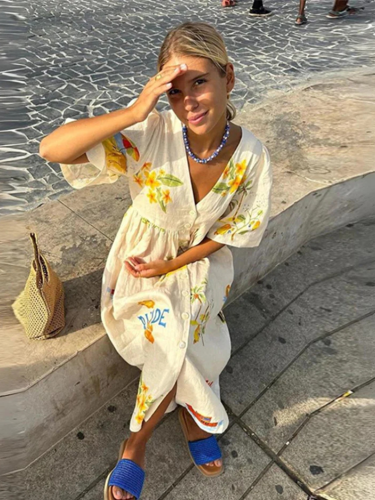 Levoire | Robe Midi À Manches Courtes Et Décolleté En V Robe D'Été