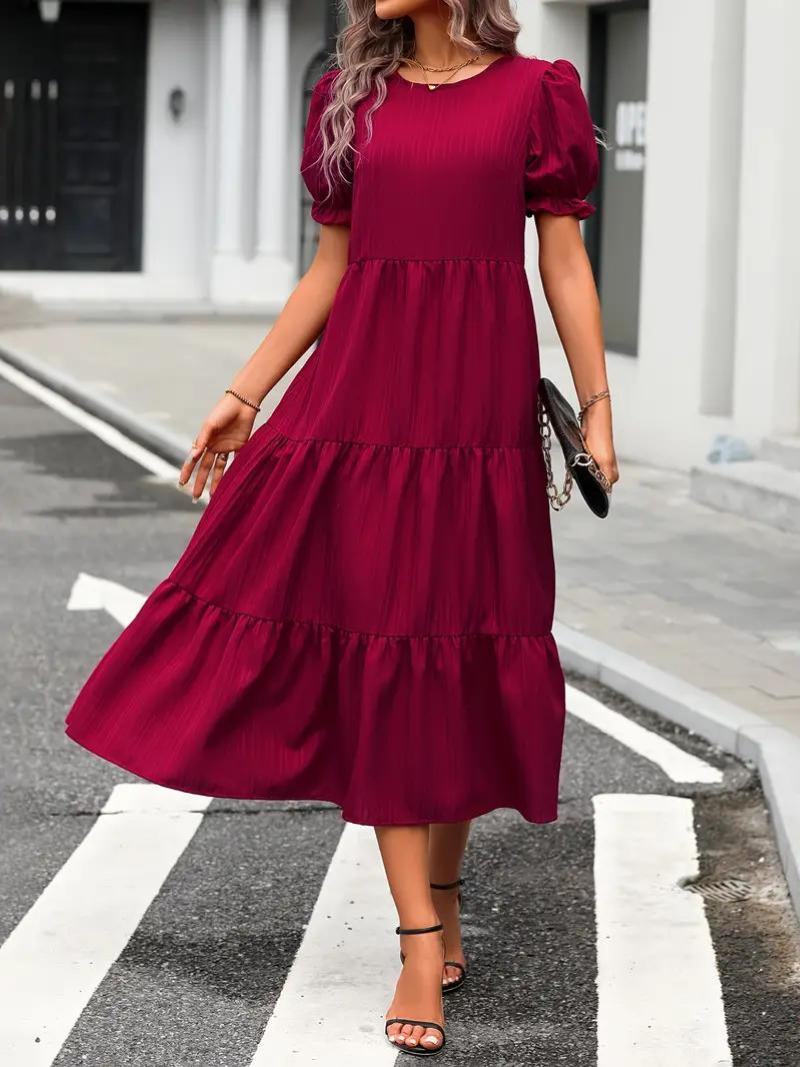 Levoire | Robe, Manches Bouffantes, Raffiné, Robe Midi, Robe D'Été Rose rouge