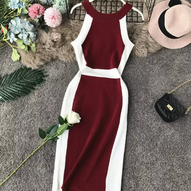 Levoire | Robe Midi Élégante En Tricot À Rayures Rouge Taille unique