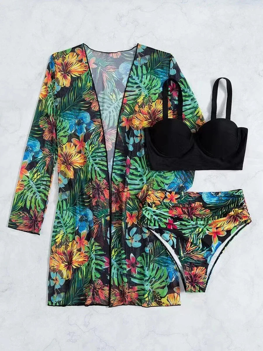 Levoire | Ensemble Bikini Trois Pièces Tropical Noir