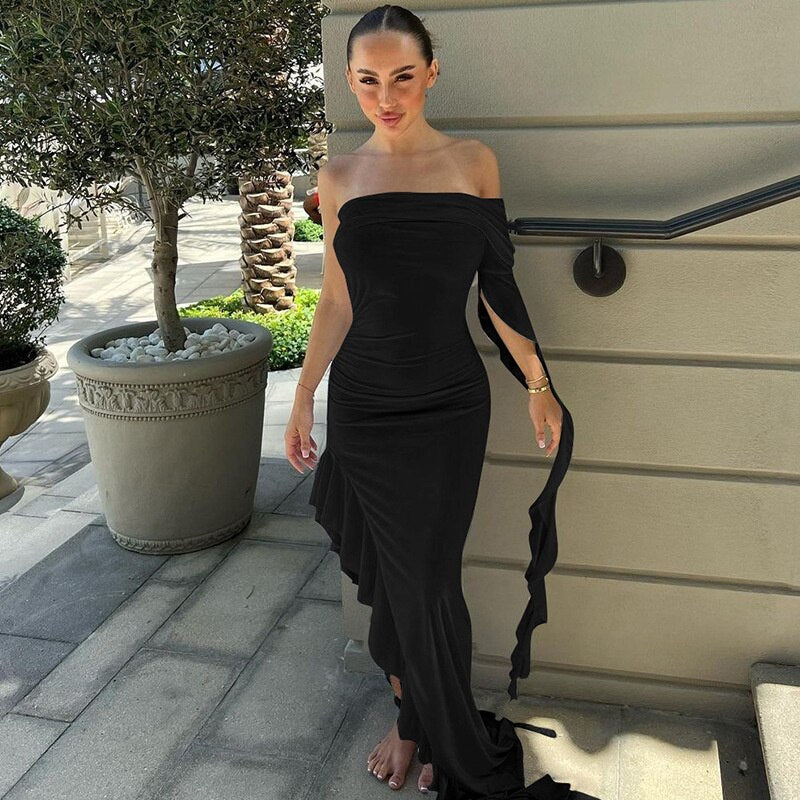 Levoire | Robes Maxi À Fente Haute Froncées Noir