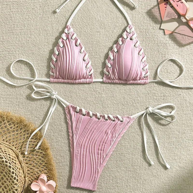 Levoire | Bikini Maillot De Bain Avec Cordons Décoratifs Rosa