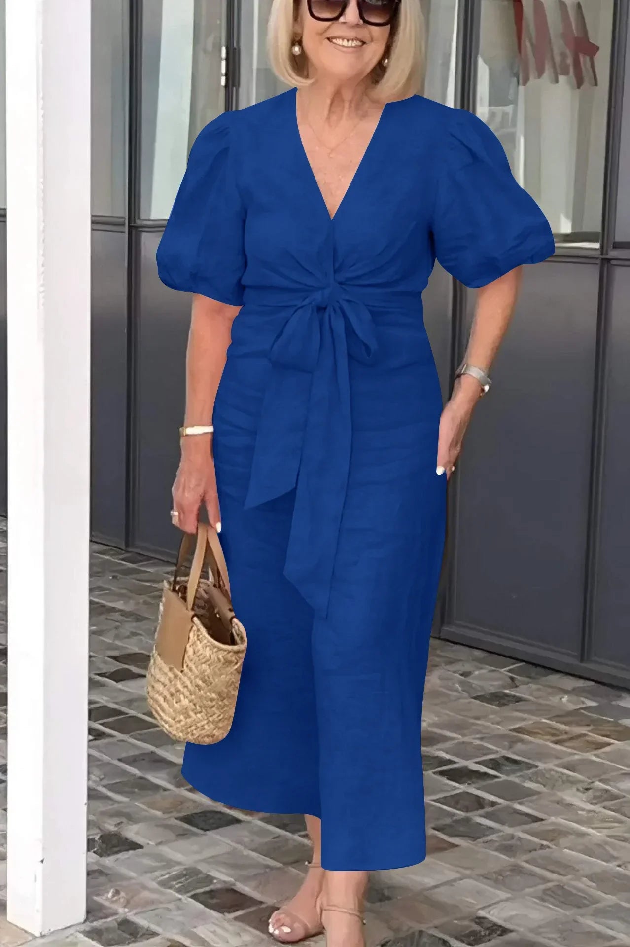 Levoire | Robe En Coton Élégante À Décolleté En V Bleu