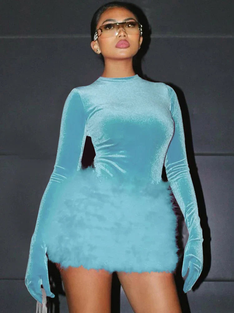 Levoire | Velours Manches Longues Gants Simples Bleu