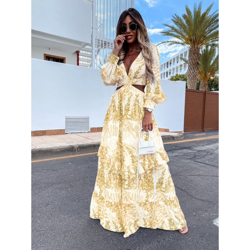 Levoire | Robe maxi avec décolleté Jaune