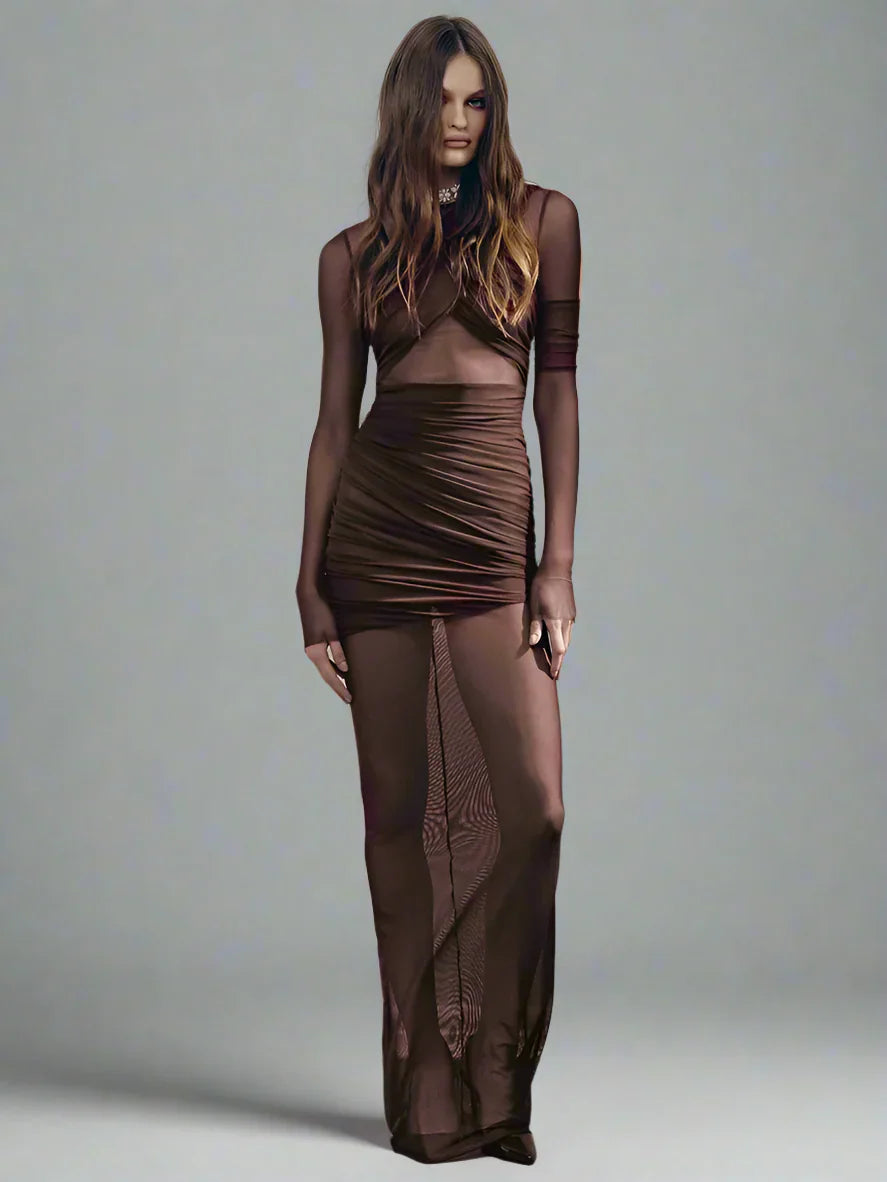 Levoire | Robe En Tulle Froncé À Manches Longues Braun