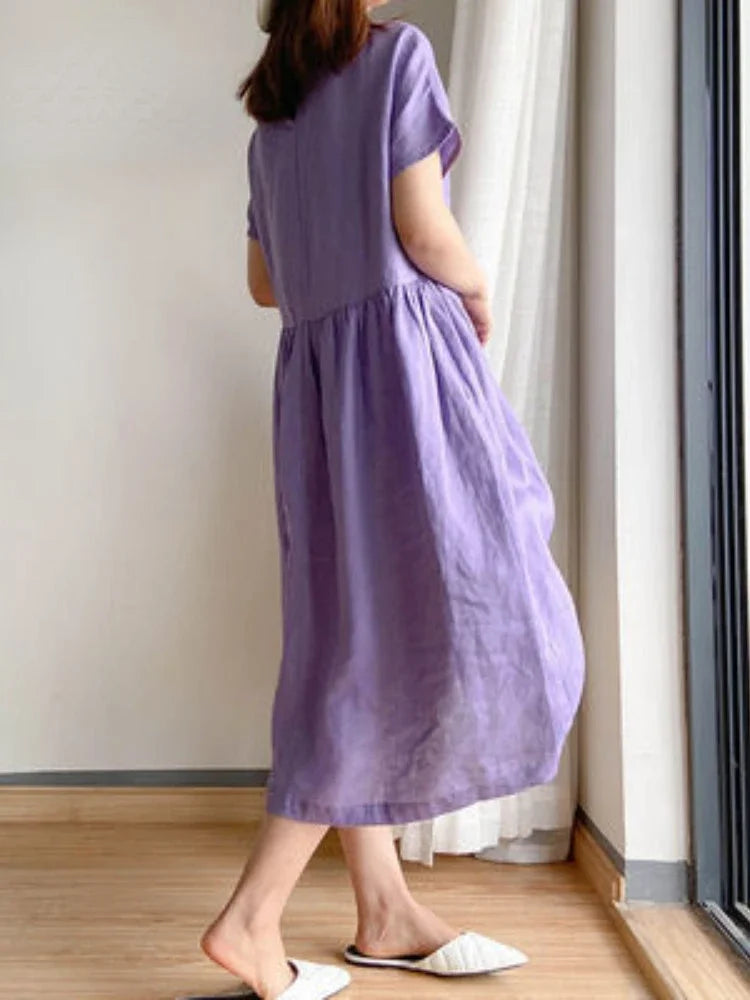 Levoire | Robe Midi Unie En Coton Et Lin Lilas