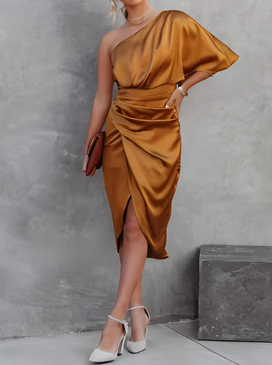 Levoire | Robe Élégante Avec Une Épaule Orange