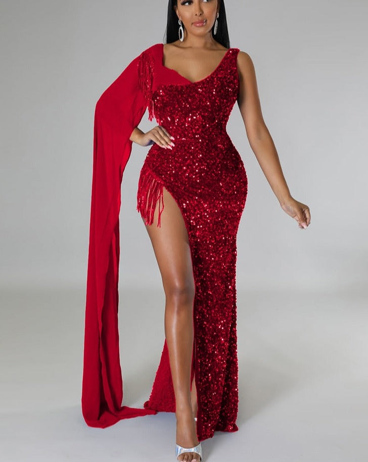 Levoire | Paillettes En Manche Kinne Groupe Flapper Maxi Robes Rot