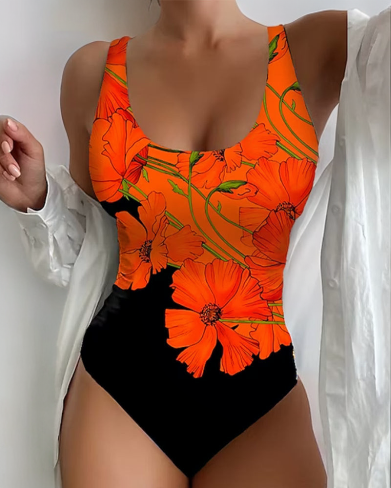 Levoire | Maillot De Bain Élégant Une Pièce Avec Motif Floral Orange